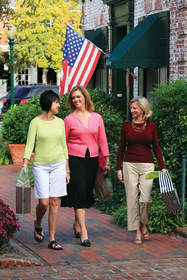 Shoppers walking down street